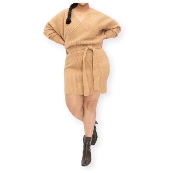 Eloquii Elements Doleman Sleeve Sweater Dress With Waist Tie - Picture 1 of 7
